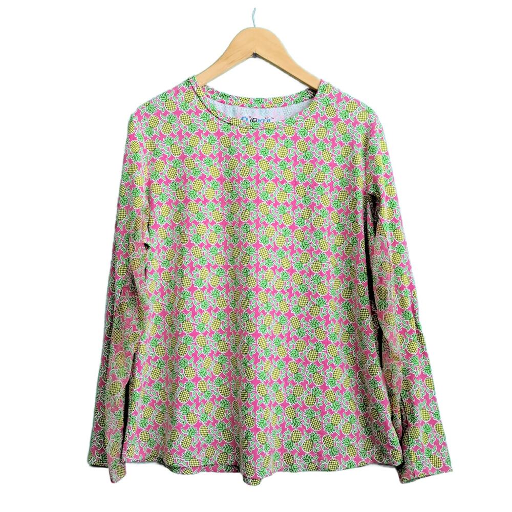 IBKUL Chantal Pineapple Crew Neck Top XXL UPF Long Sleeve Athletic Golf Pink